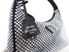 Prada Black and Clear Crystal Embellished Re-Edition Mini Hobo Bag