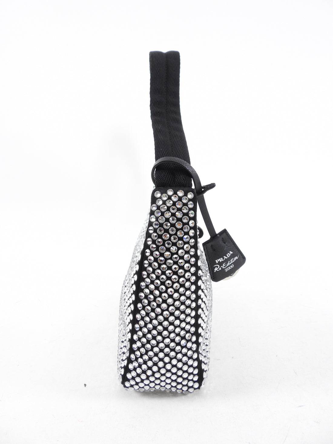 Prada Black and Clear Crystal Embellished Re-Edition Mini Hobo Bag