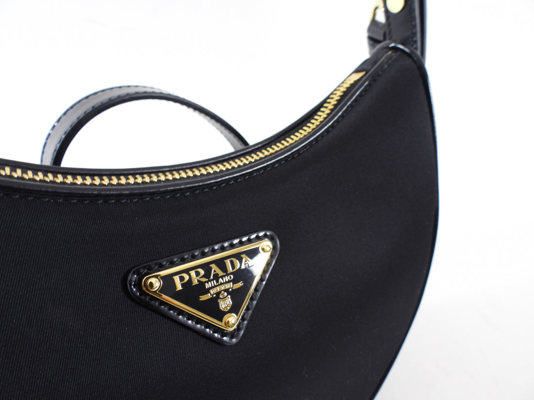 Prada ReNylon Black Mini Arque Two Way Crescent Bag