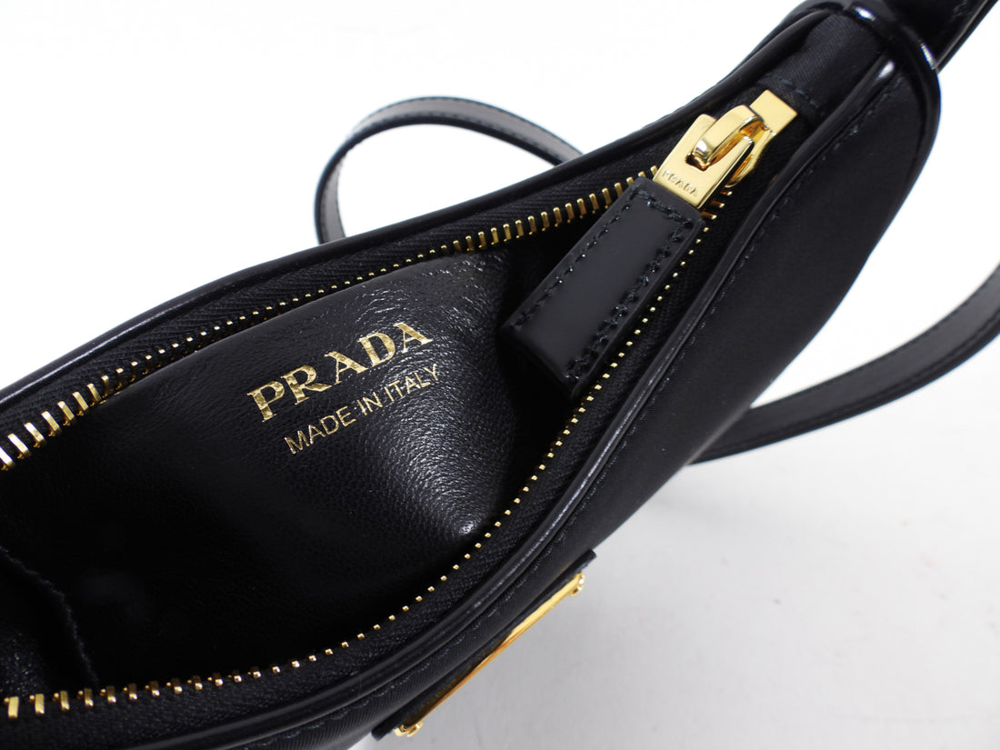 Prada ReNylon Black Mini Arque Two Way Crescent Bag