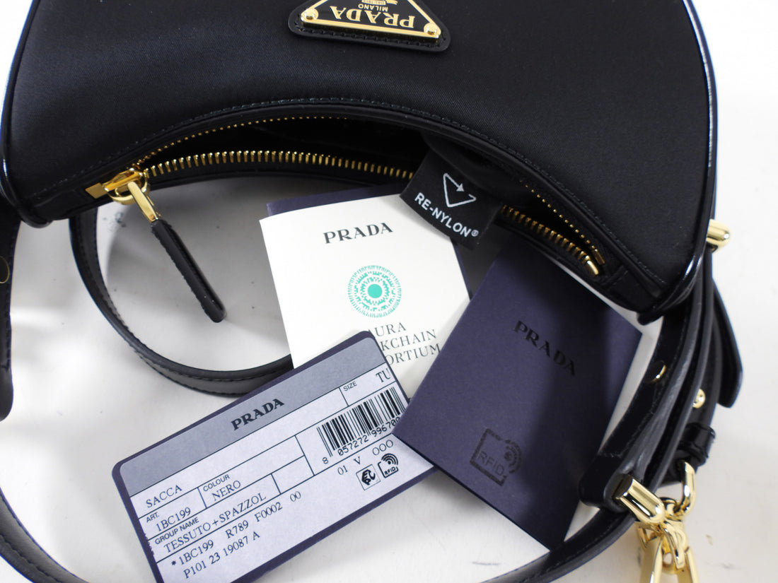 Prada ReNylon Black Mini Arque Two Way Crescent Bag