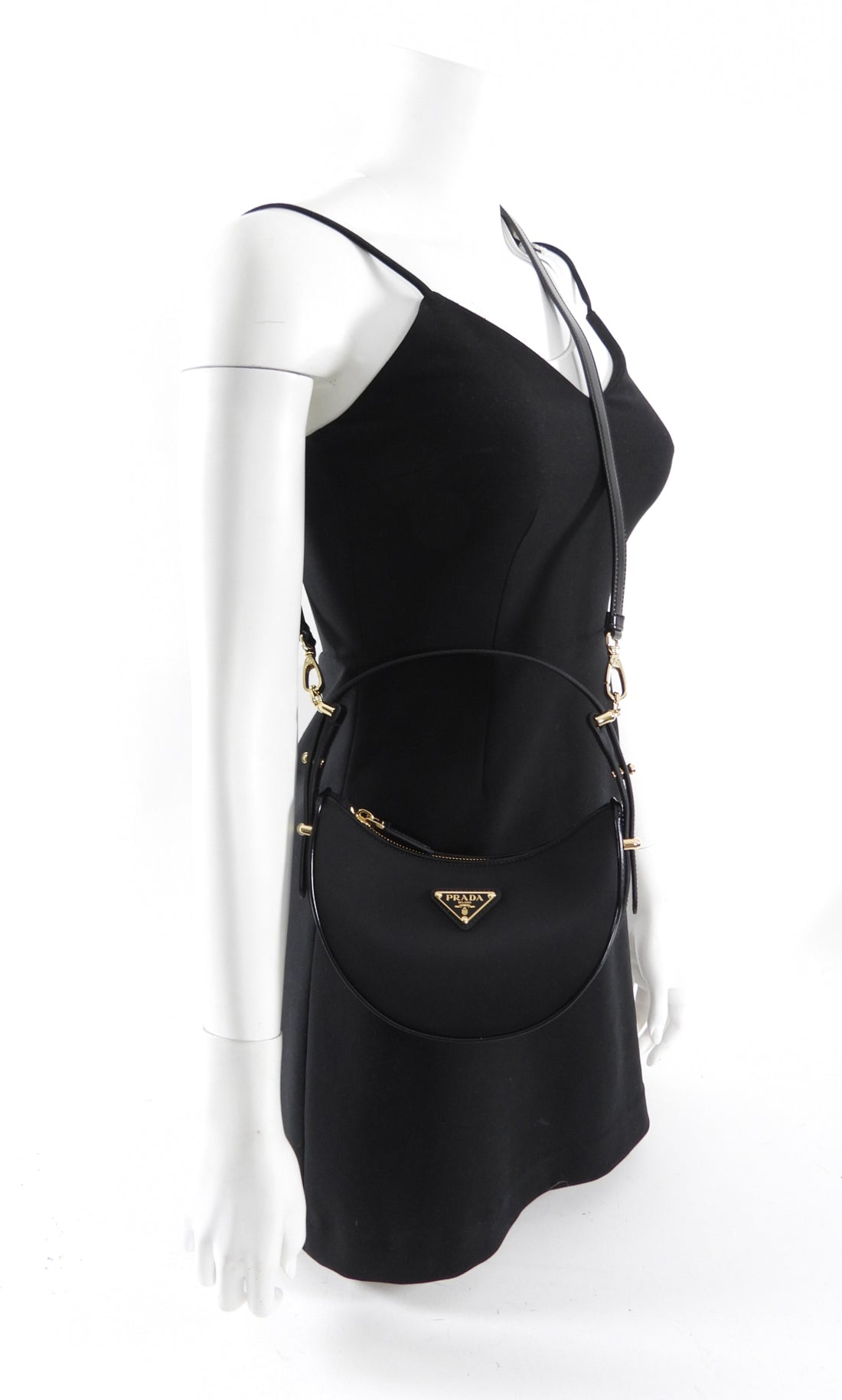 Prada ReNylon Black Mini Arque Two Way Crescent Bag