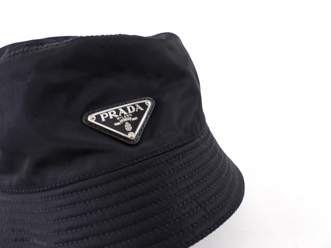 Prada Black Re Nylon Bucket Hat - M