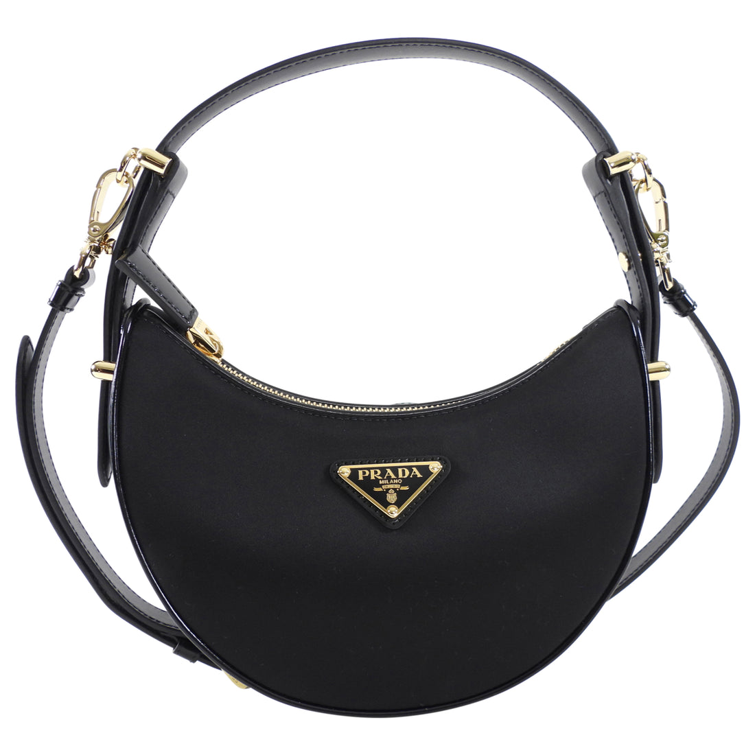 Prada ReNylon Black Mini Arque Two Way Crescent Bag