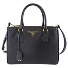 Prada Small Black Saffiano Leather Double Zip Galleria Tote Bag