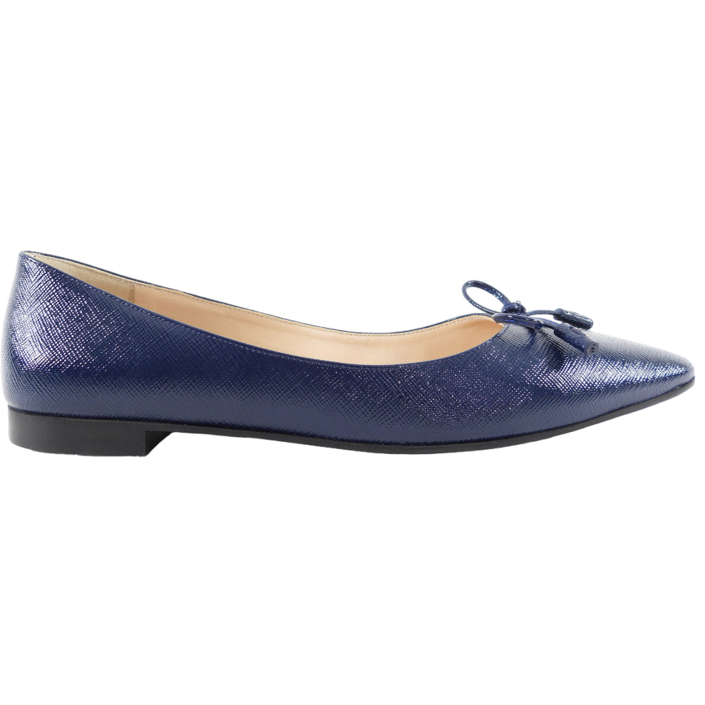 Prada Saffiano Leather Navy Blue Flat Shoes - 36