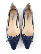 Prada Saffiano Leather Navy Blue Flat Shoes - 36