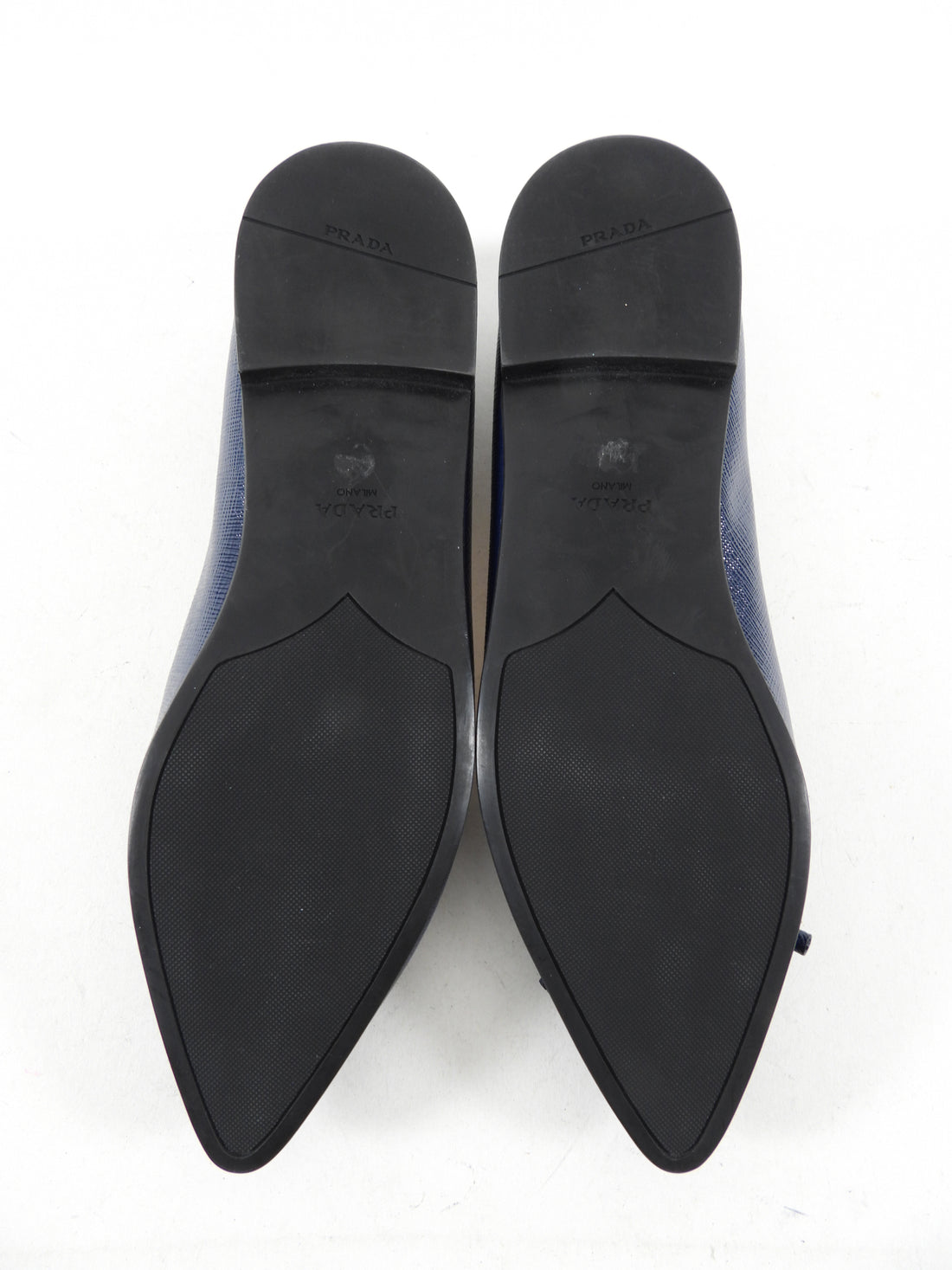 Prada Saffiano Leather Navy Blue Flat Shoes - 36