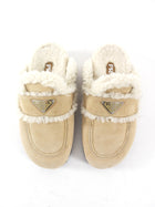 Prada Beige Shearling Slipper Slides - 37