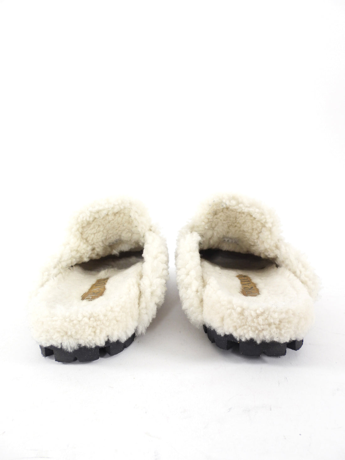 Prada Beige Shearling Slipper Slides - 37