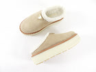Prada Beige Suede Shearling Platform Mules - 37 / 7