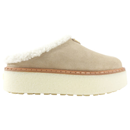 Prada Beige Suede Shearling Platform Mules - 37 / 7