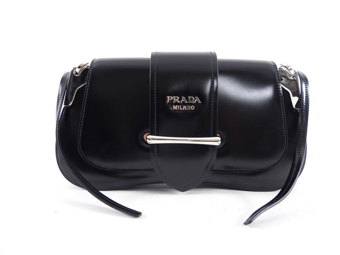 Prada Black Glossed Leather Sidonie Shoulder Bag