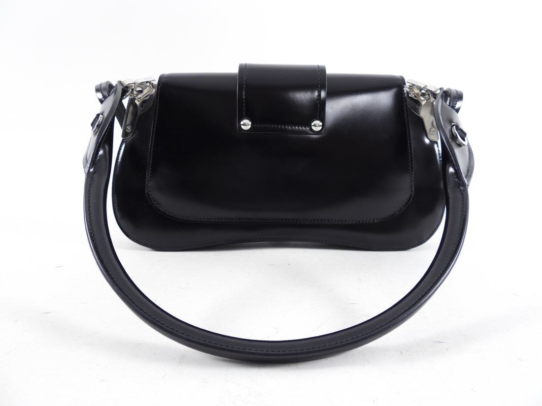 Prada Black Glossed Leather Sidonie Shoulder Bag