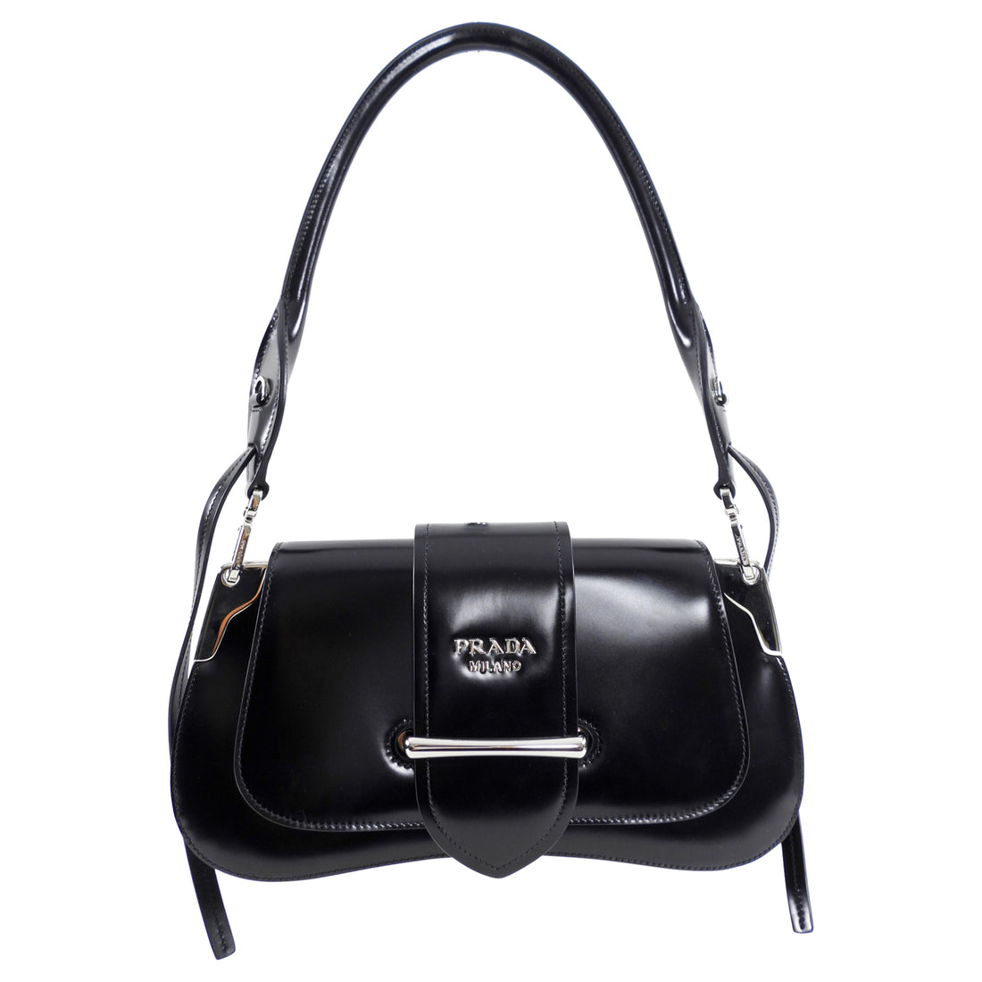 Prada Black Glossed Leather Sidonie Shoulder Bag