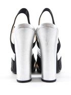 Prada Black and Silver Metallic Platform Sandals - 40