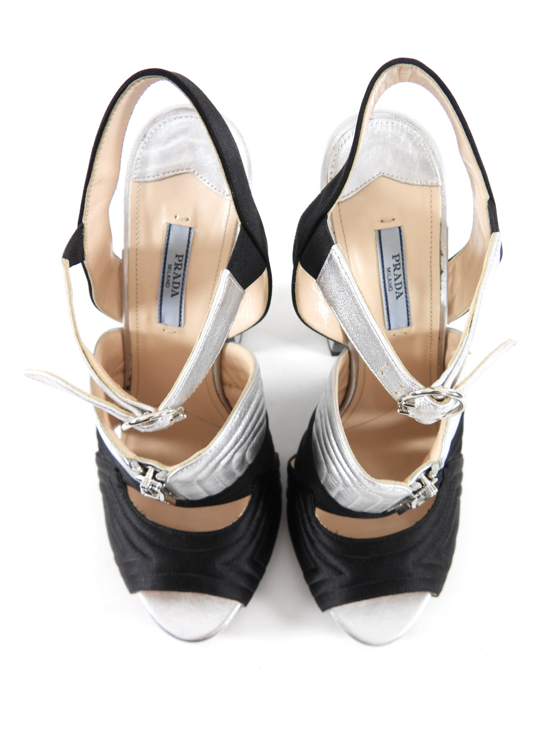 Prada Black and Silver Metallic Platform Sandals - 40