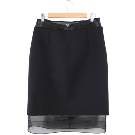 Prada Black Wool and Crinoline Pencil Skirt - L (8/10)