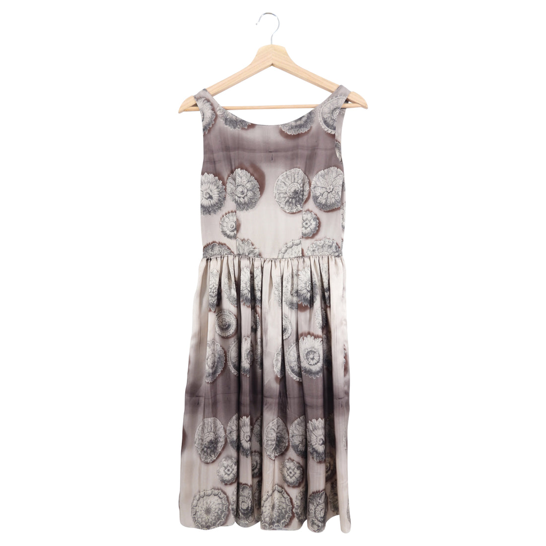 Prada Taupe Silk Sleeveless Pattern Dress - IT38 / USA 2