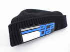 Prada 2018 Blue Rubber Logo Patch Black Wool Beanie - XS