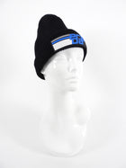 Prada 2018 Blue Rubber Logo Patch Black Wool Beanie - XS