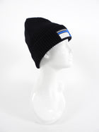 Prada 2018 Blue Rubber Logo Patch Black Wool Beanie - XS