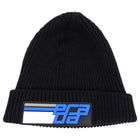 Prada 2018 Blue Rubber Logo Patch Black Wool Beanie - XS
