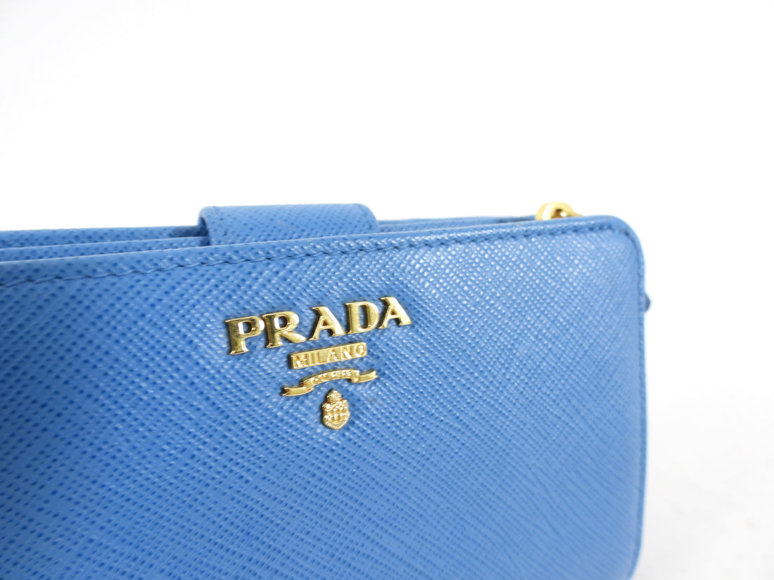Prada Blue Multicolour Saffiano Leather Compact Wallet