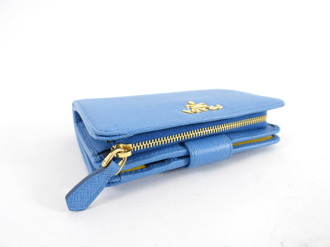 Prada Blue Multicolour Saffiano Leather Compact Wallet