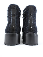 Chanel Black Tweed CC Pearl Cap Toe Lace Up Ankle Boots - 40C