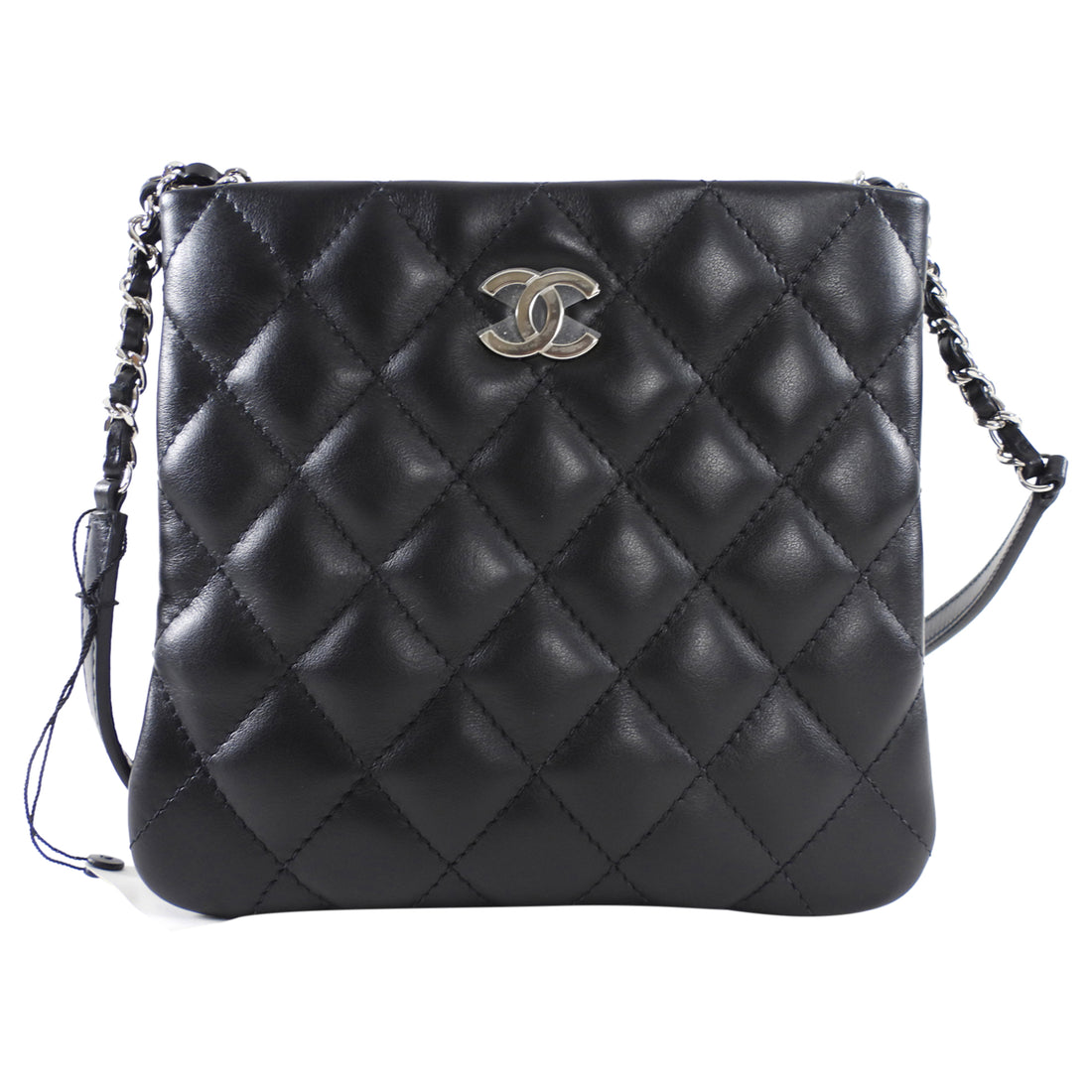 Chanel Uniform Black Quilt Leather Crossbody Flat Pouch Bag