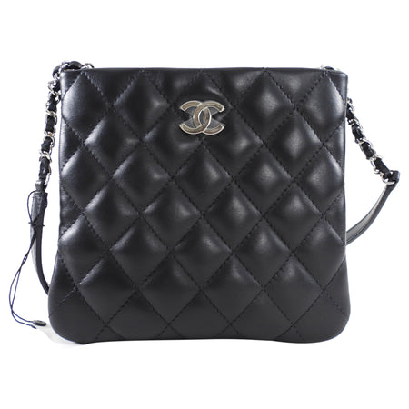 Chanel Uniform Black Quilt Leather Crossbody Flat Pouch Bag