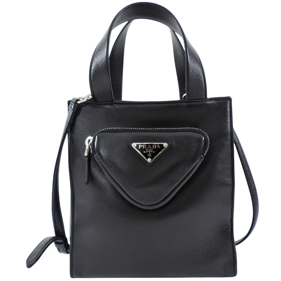 Prada Black Nappa Small Triangle Pocket Vertical Two Way Tote Bag