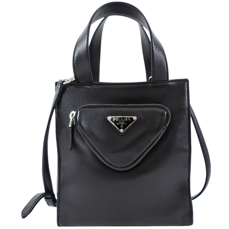 Prada Black Nappa Small Triangle Pocket Vertical Two Way Tote Bag