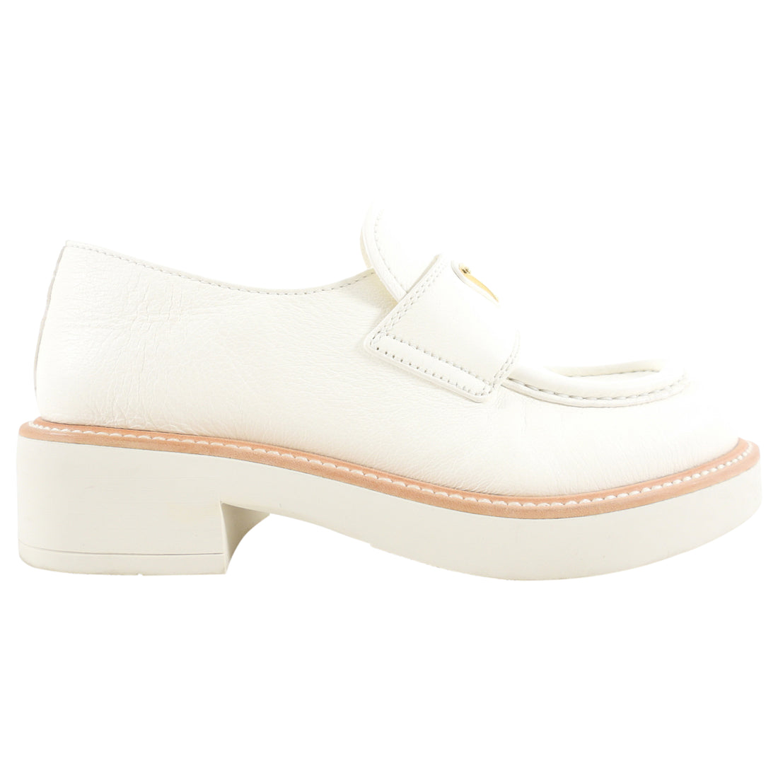 Prada Milk White Matte Leather Triangle Logo Loafers - 36 (fits like EU37)