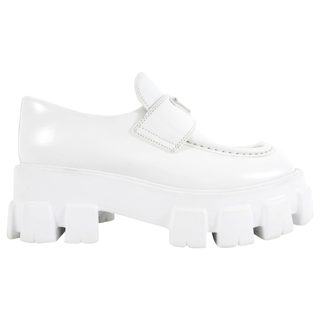 Prada White Leather Monolith Lug Sole Loafers - 38.5 / US 8.5