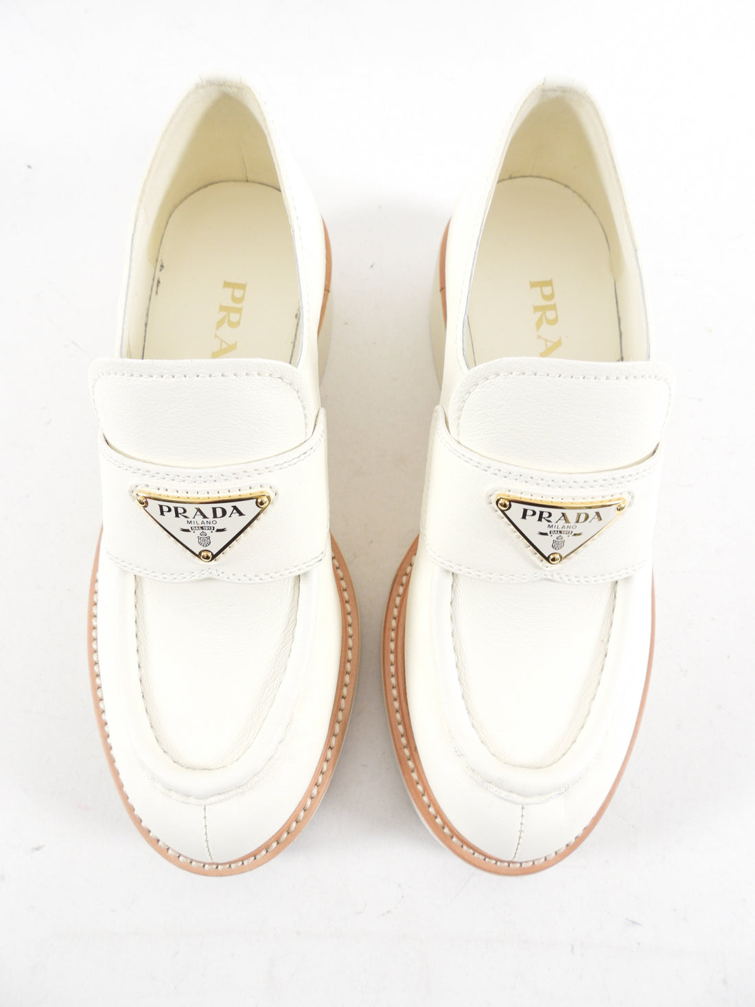 Prada Milk White Matte Leather Triangle Logo Loafers - 36 (fits like EU37)