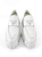 Prada White Pointed Monolith Platform Loafers - 38