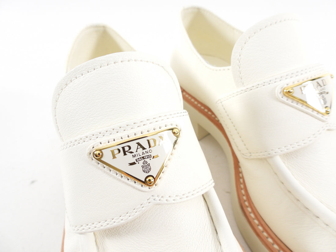 Prada Milk White Matte Leather Triangle Logo Loafers - 36 (fits like EU37)