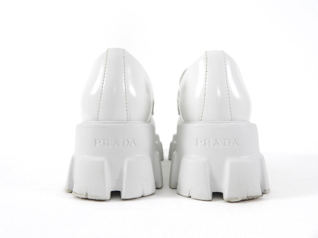 Prada White Pointed Monolith Platform Loafers - 38