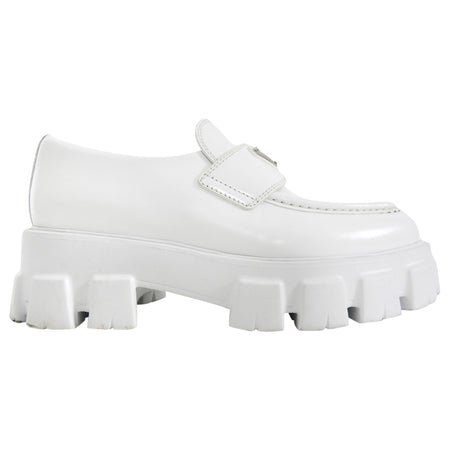 Prada White Pointed Monolith Platform Loafers - 38