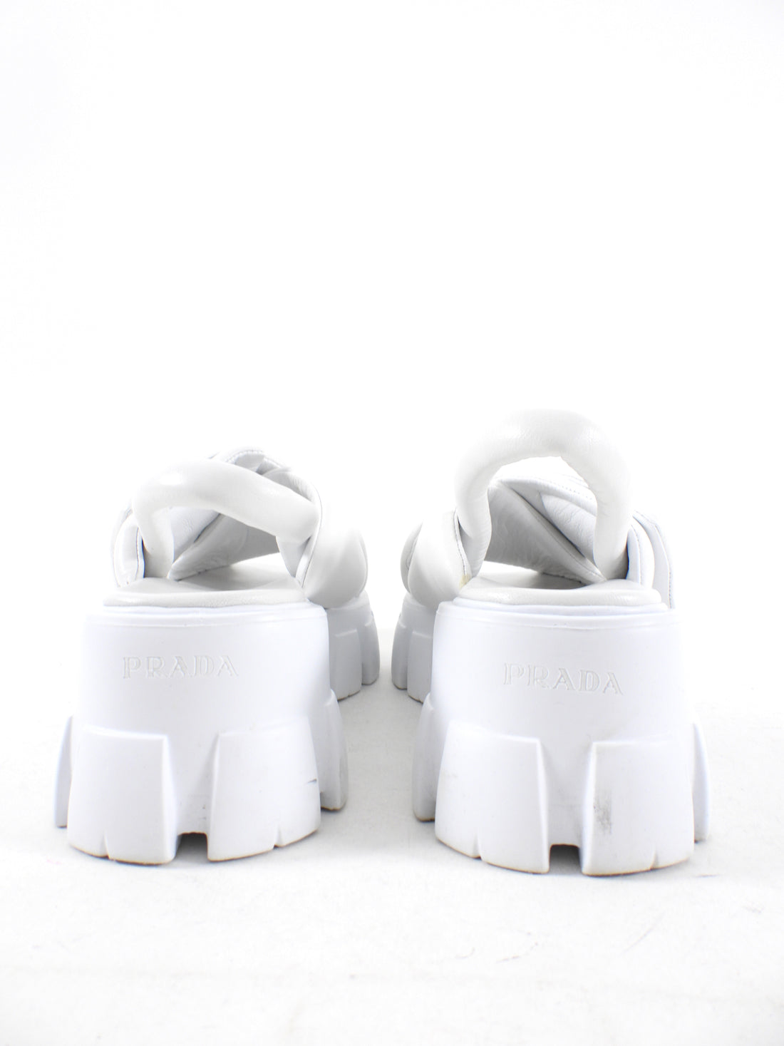 Prada White Nappa Leather Padded Monolith Sandals - 38