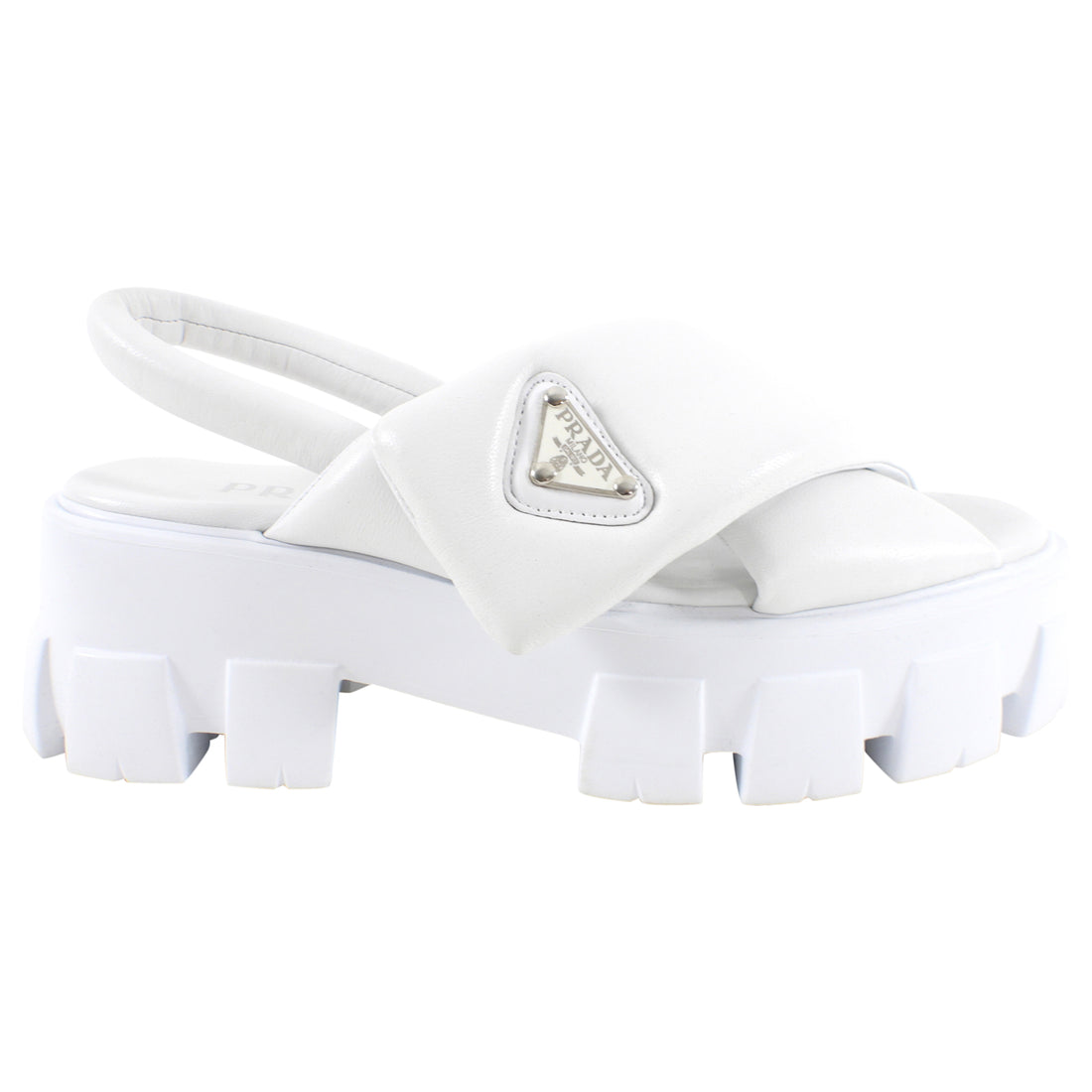 Prada White Nappa Leather Padded Monolith Sandals - 38