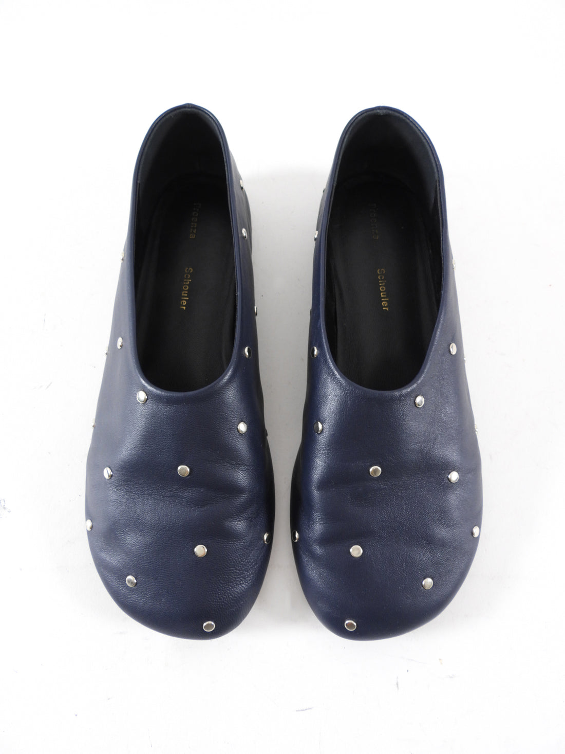 Proenza Schouler Navy Stud Leather Flats - 37