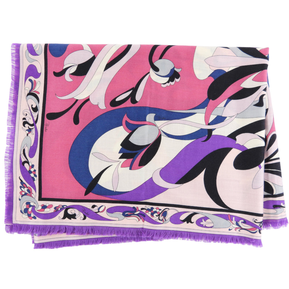 Emilio Pucci Wool / Silk Geometric Purple and Pink Pareo Shawl Scarf