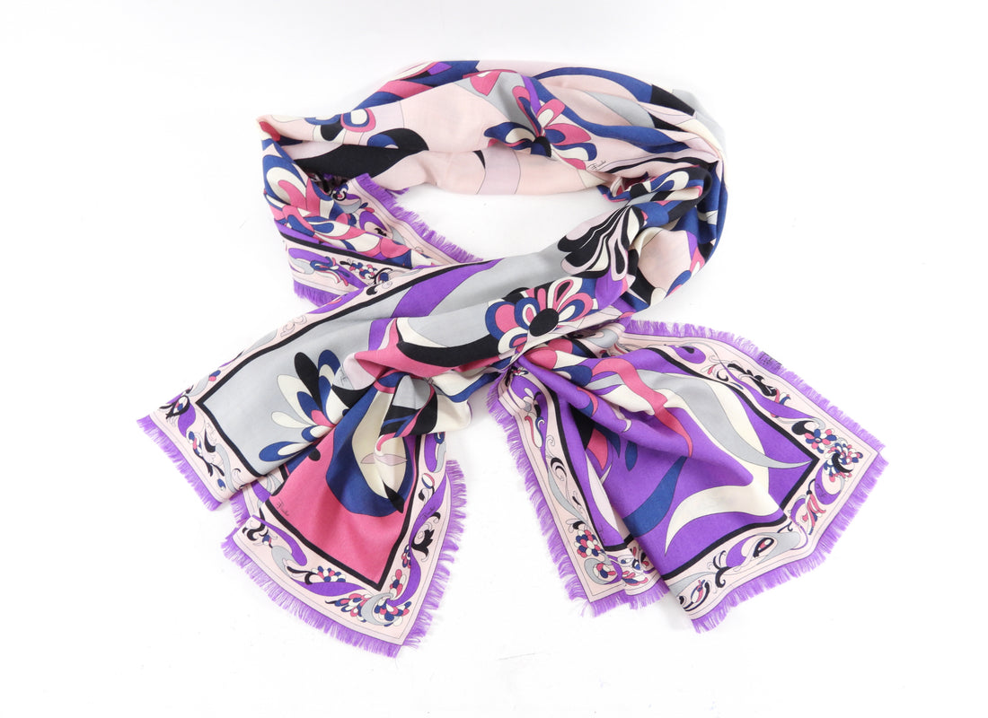 Emilio Pucci Wool / Silk Geometric Purple and Pink Pareo Shawl Scarf