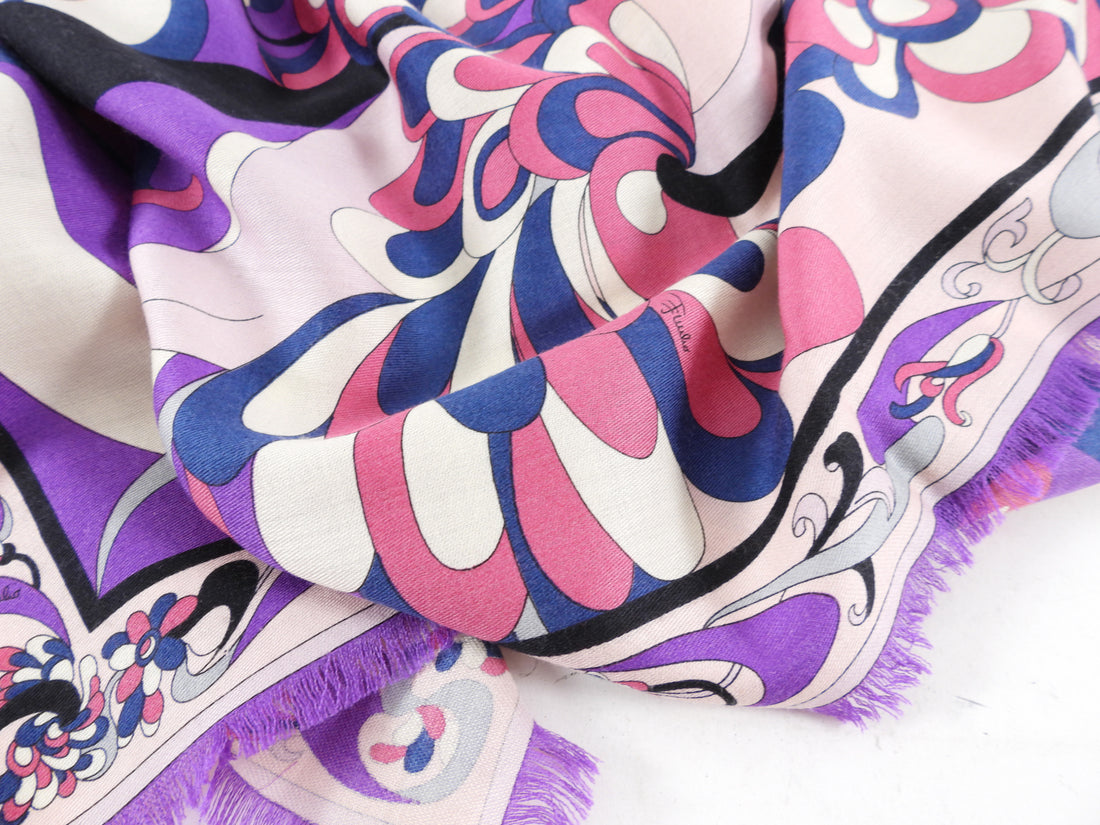 Emilio Pucci Wool / Silk Geometric Purple and Pink Pareo Shawl Scarf