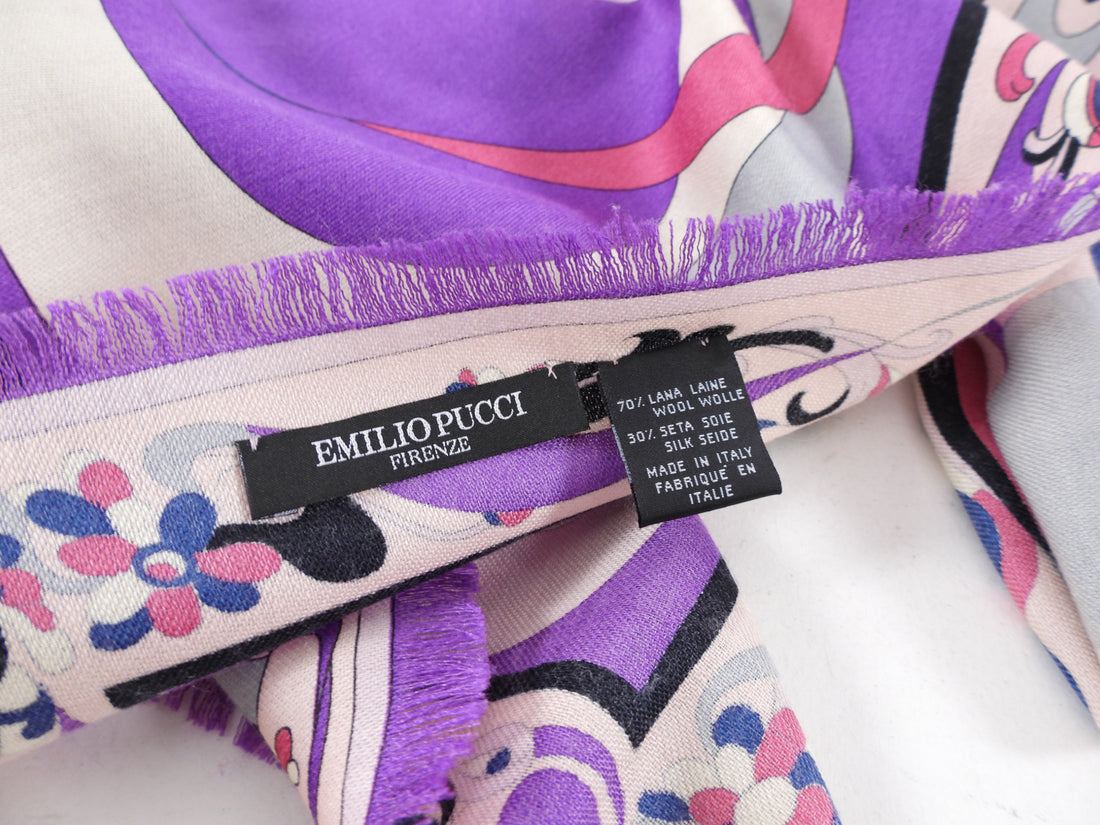 Emilio Pucci Wool / Silk Geometric Purple and Pink Pareo Shawl Scarf