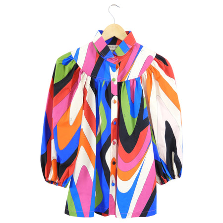 Pucci Multicolour Puff sleeve Collared Shirt - IT44 / USA 8