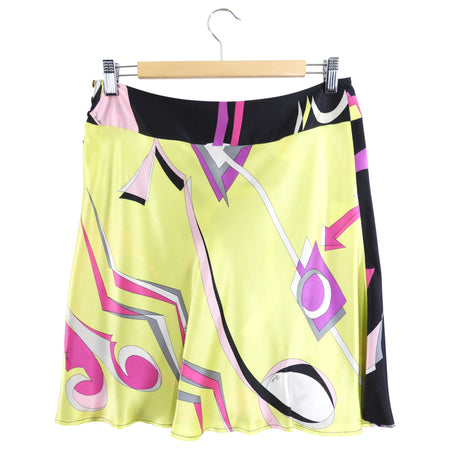 Emilio Pucci Silk Satin Lime Pink Black Bias Mini Skirt - IT44 / 8 / M